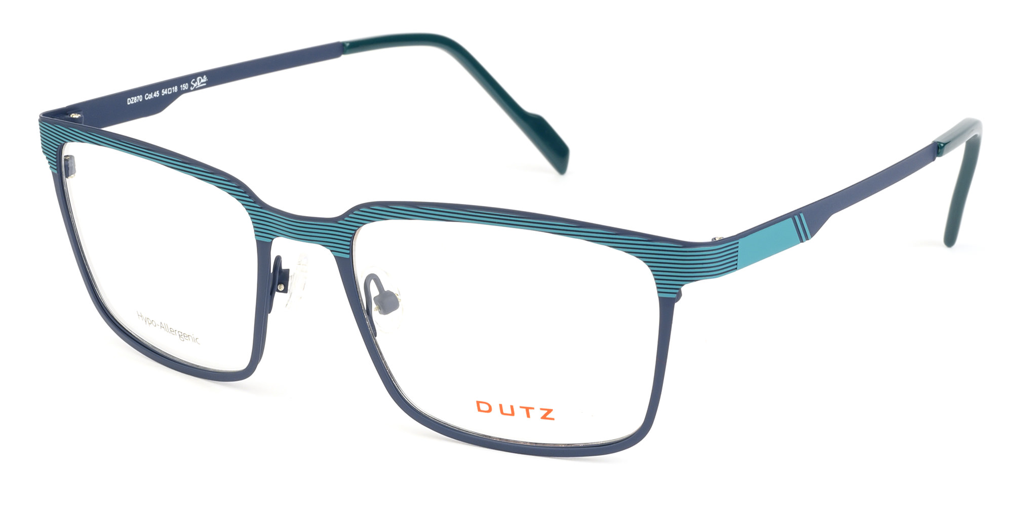 Men's, rectangular, bicolor, blue combined with petrol blue, metallic frame and temples, with assorted color acetate temple tips