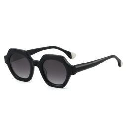 Oversize, shiny black acetate frame and temples with gradient smoke color nylon lenses