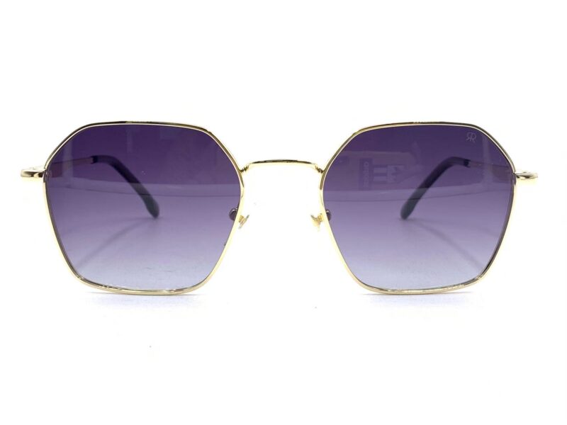 Men's, shiny gold tone, metallic frame and temples, with blue gradient polarized lenses for 100% UV protection.