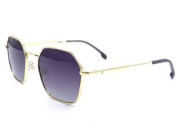 Men's, shiny gold tone, metallic frame and temples, with blue gradient polarized lenses for 100% UV protection.