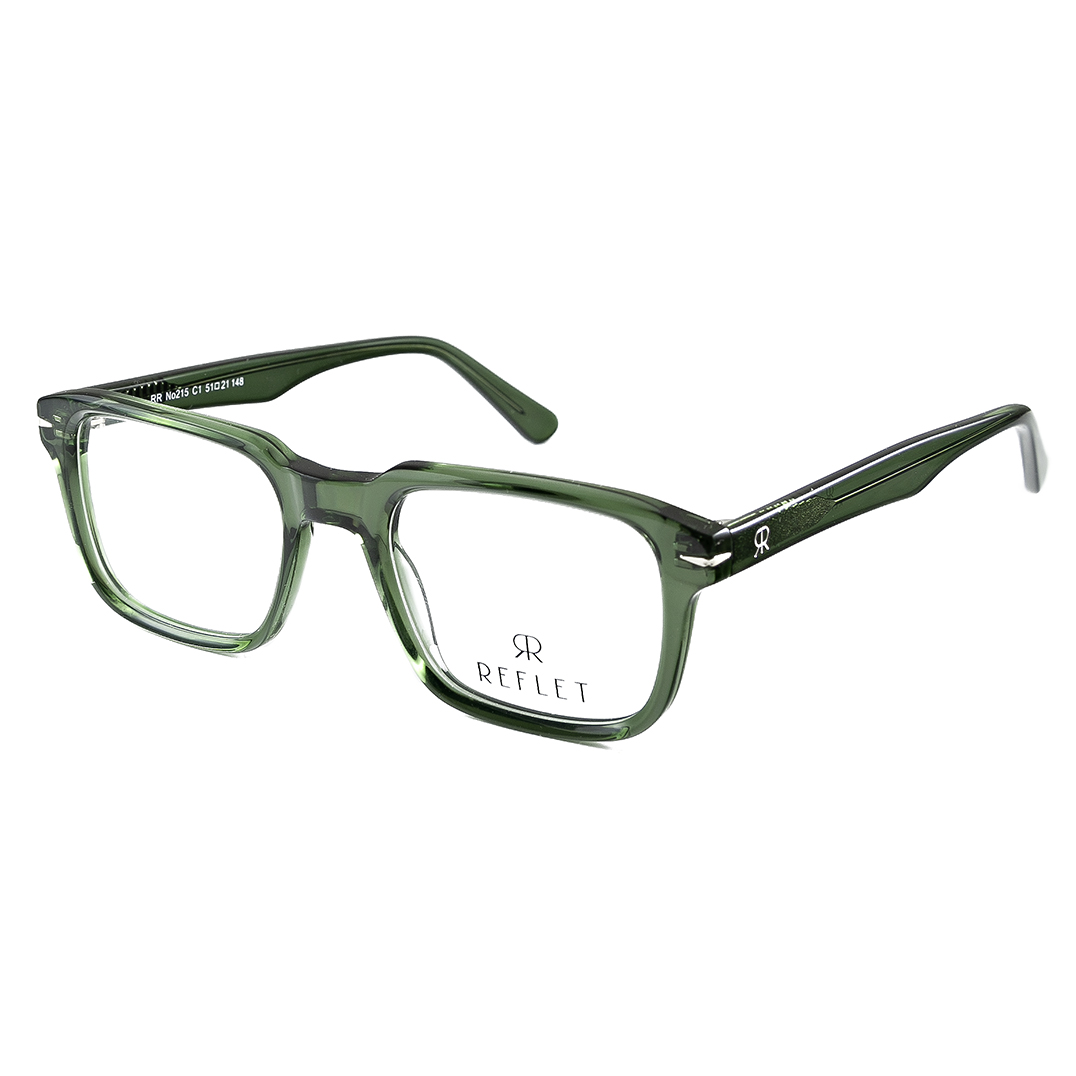 Square, shiny pine green, acetate full frame and temples