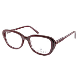 An elegant, shiny burgundy full frame and temples, with side burgundy pattern lamination detail