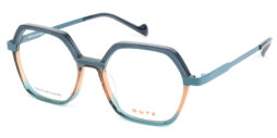 Ladies, oversized, blue based colored acetate frame, with petrol blue color metallic details and temples
