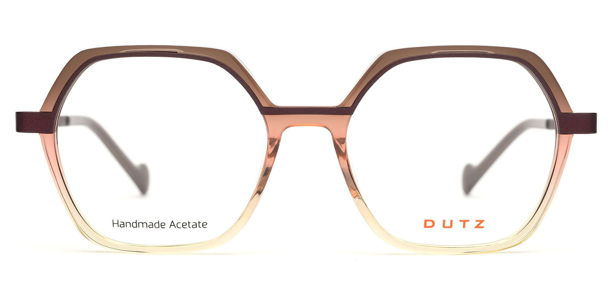 Ladies, oversized, colored acetate frame, with aubergine color metallic details and temples