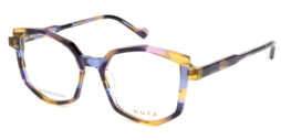 Feminine, violet-yellow based multi-colored, acetate frame with matching color temples