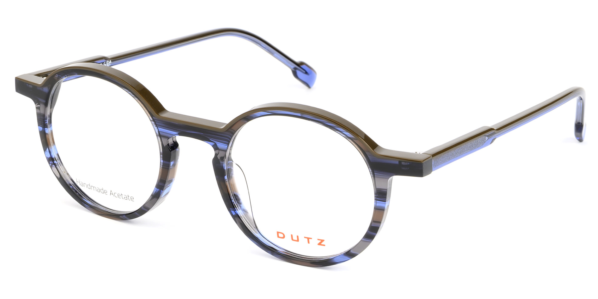 Unisex, blue-brown based multi-colored, acetate frame and temples