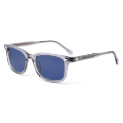 Unisex, casual frame and temples in crystal grey color, with photochromic lenses from light blue to dark blue under the sun,
