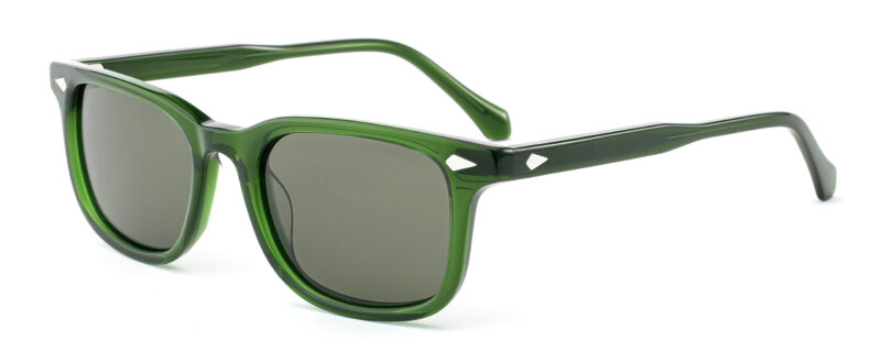 Unisex, casual frame and temples in shiny green color, with green color polarized lenses