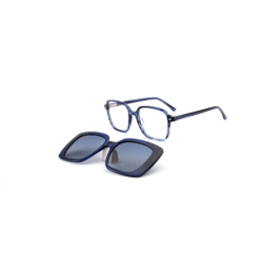 Elegant, full frame and temples, in crystal dark blue color. Shiny dark blue clip on with smoke grey polarized lenses