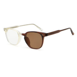 Unisex, crystal transparent, casual frame and temples, which turns to dark brown under the sun light, with photochromic lenses from clear to dark brown