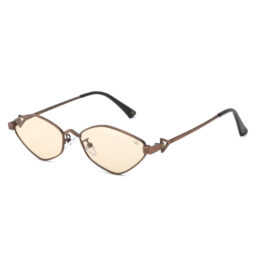 Trendy, mat dark gold tone, metallic frame and temples, with transparent light brown polarized lenses for 100% UV protection.