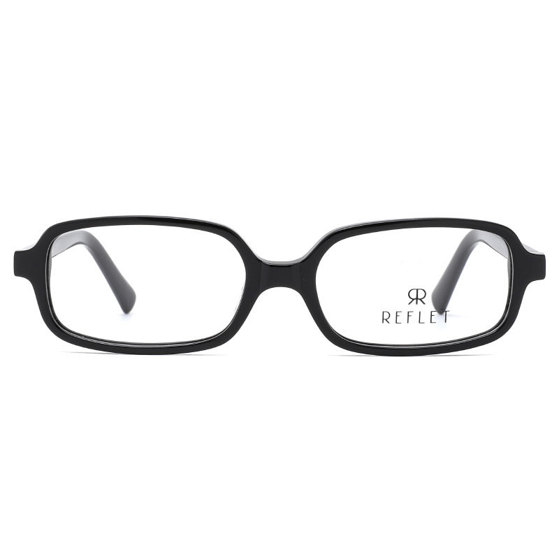 Slim, shiny black, acetate full frame and temples