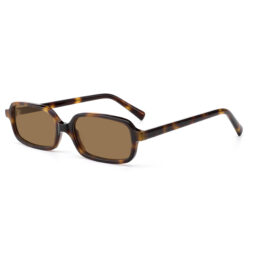 Trendy, minimal, acetate frame and temples, in brown tartaruga color with photochromic lenses from clear to dark brown under the sun light