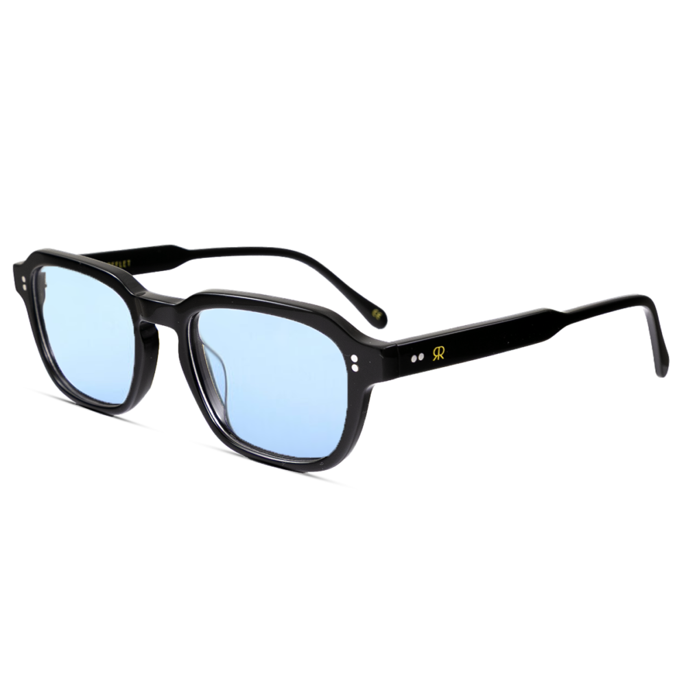 Unisex, acetate frame and temples, in shiny black color with photochromic lenses from clear to dark blue under the sun light