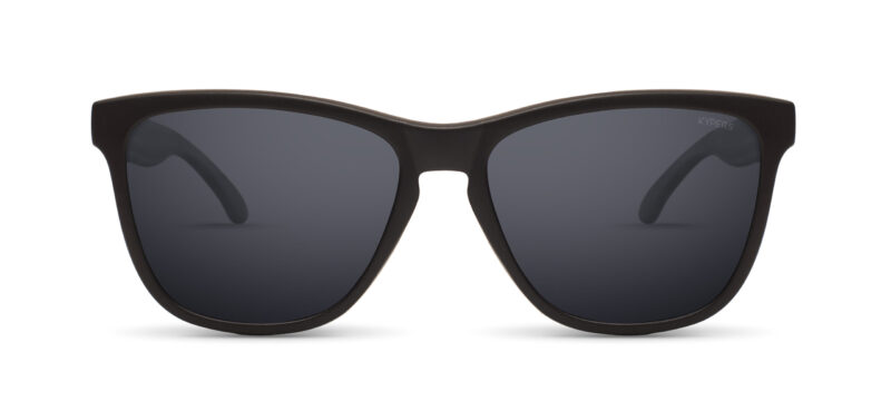 Mat black frame and temples, with smoke grey lenses
