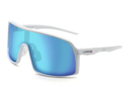 Shiny white wide mask, with revo blue mirror polarized lenses