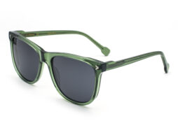 Classic, crystal green, acetate frame and temples with smoke grey polarized lenses.