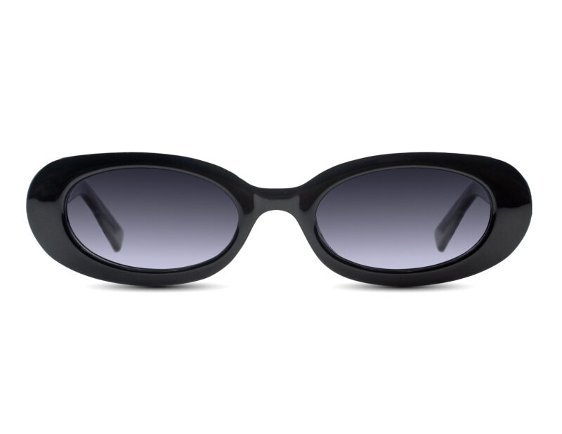 Vintage, shiny black, acetate frame and temples, with gradient smoke grey polarized lenses