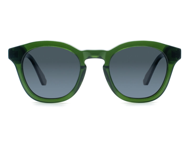 Casual, unisex, crystal green, acetate frame and temples, with smoke grey polarized lenses