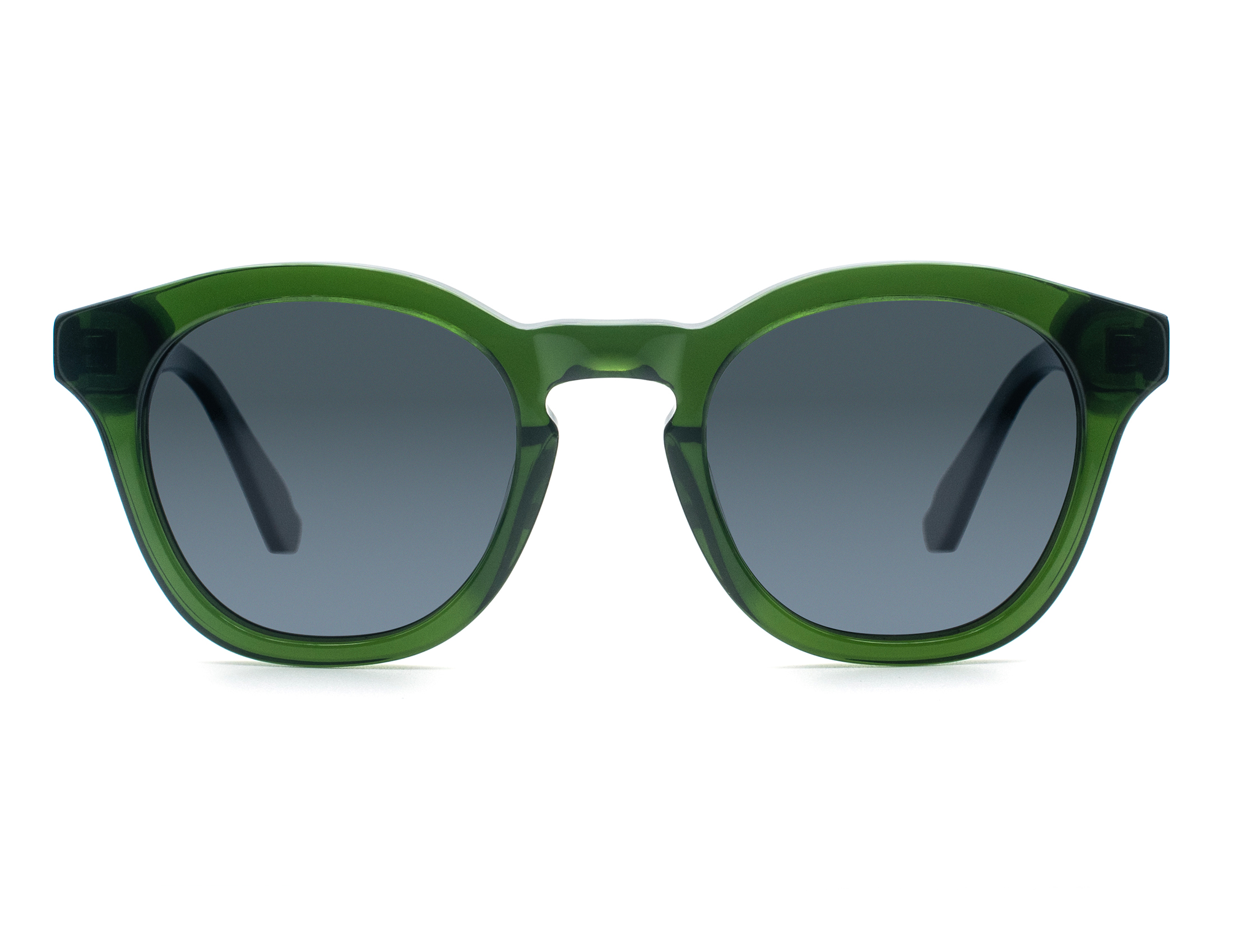 Casual, unisex, crystal green, acetate frame and temples, with smoke grey polarized lenses