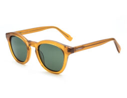 Casual, unisex, crystal orange, acetate frame and temples, with green polarized lenses