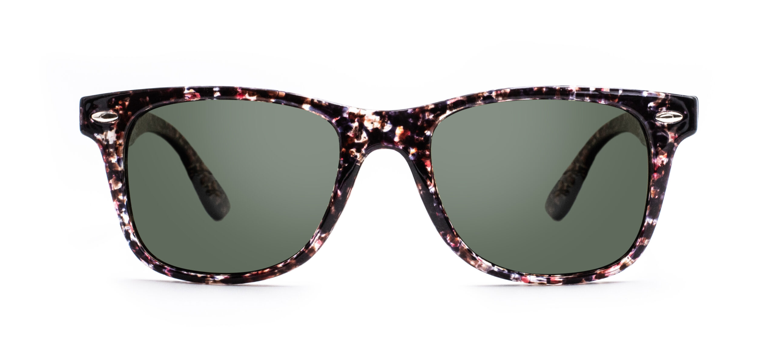 Shiny red tartaruga frame and temples, with dark green lenses