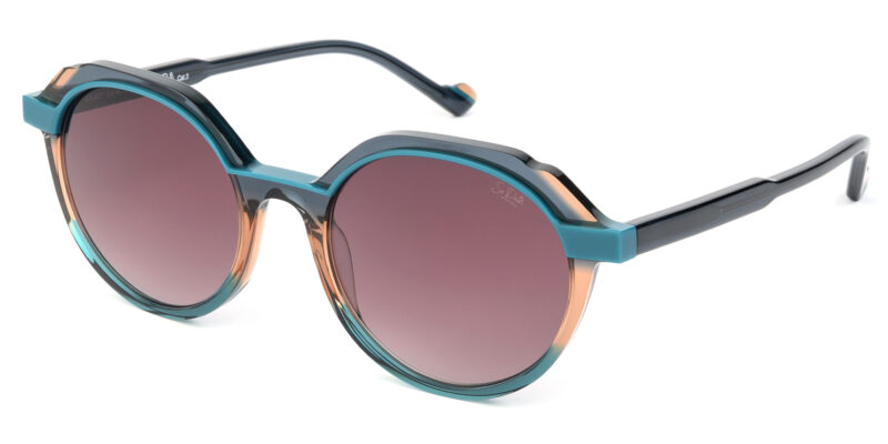 Casual, gradient petrol combined with brown, acetate frame and temples with top quality colored sun lenses