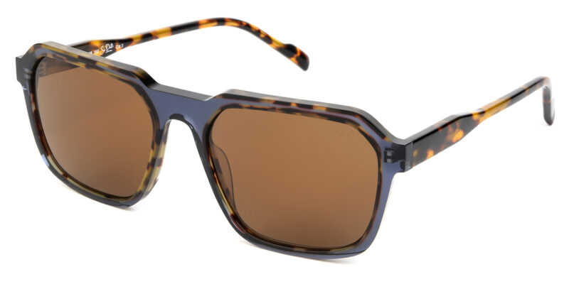 Blue acetate frame with brown tartaruga details and top quality brown lenses