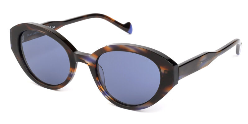 Trendy, blue-brown based multi-colored, acetate frame and temples, with top quality blue lenses
