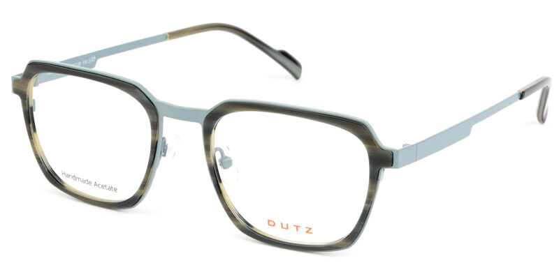 Havana patterned acetate frame and temple tips, combined with ice blue metallic bridge and temples