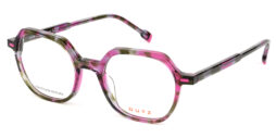 Trendy, pink-brown based multi-colored, acetate frame with matching color temples