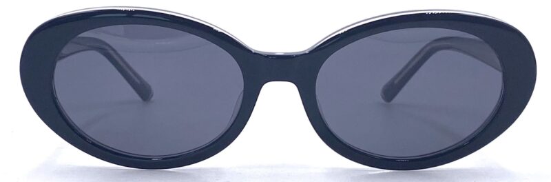 Oval, retro, acetate frame and temples in black color with smoke grey polarized lenses