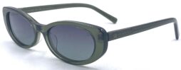 Oval, retro, acetate frame and temples in crystal green color with smoke gradient polarized lenses